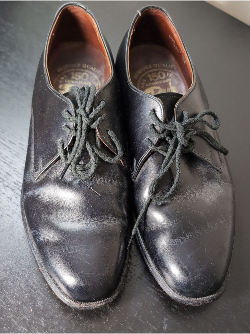 Vintage Dack's Black Leather Plain Toe Derby Shoe Size 8 Wide